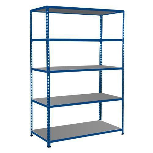 Kovový regál Rapid 2, 198 x 122 x 36,5 cm, 100 kg/police, 5 ocelových panelů, modrý