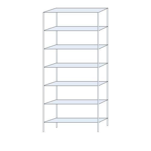 Kovový regál Ogmios, základní, 300 x 130 x 30 cm, 2 300 kg, 7 polic, 150 kg/police, pozink