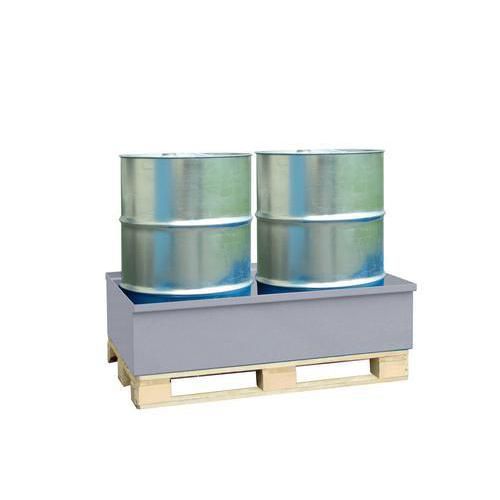 Kovová záchytná vana bez roštu, na paletu, pro 2 sudy, pozink