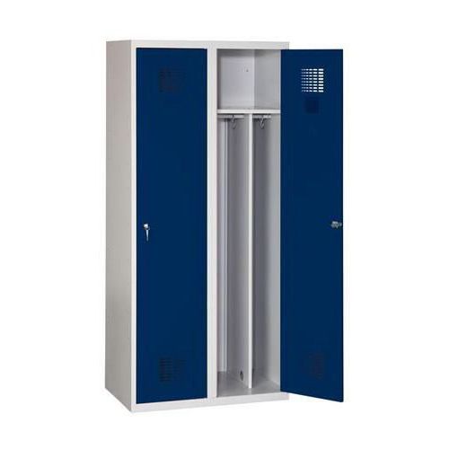 Svařovaná šatní skříň Drake odlehčená, 2 oddíly, šedá/tm. modrá