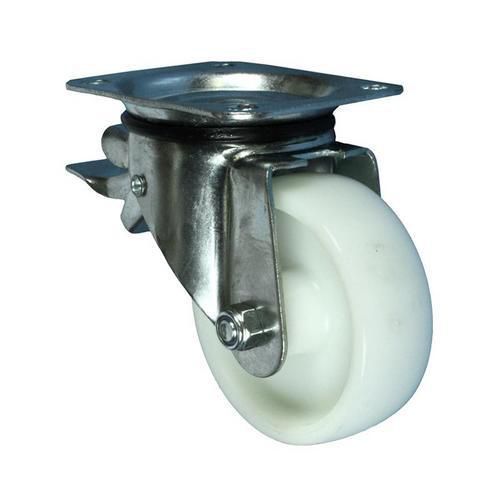 Nylonové transportní kolo s přírubou, průměr 125 mm, otočné s brzdou, kluzné ložisko