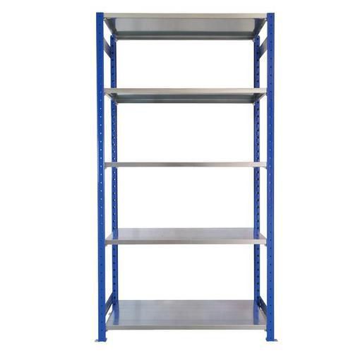 Kovový regál Herkules, základní, 200 x 100 x 50 cm, 750 kg, 5 polic, modrý