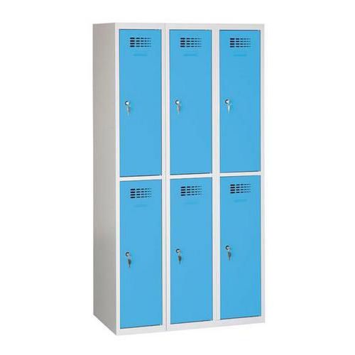 Svařovaná šatní skříň Rafael odlehčená, 6 oddílů, cylindrický zámek, šedá/sv. modrá
