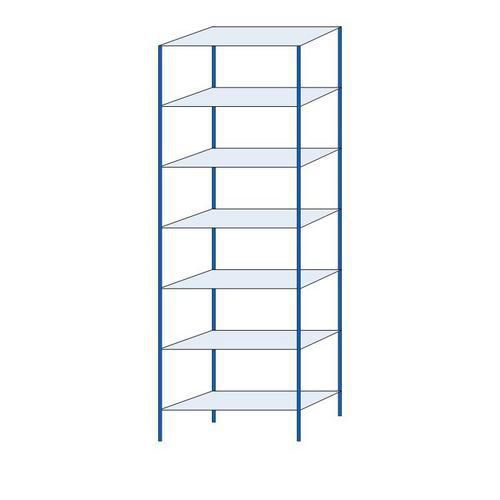 Kovový regál Herkules, základní, 300 x 100 x 40 cm, 1120 kg, 7 polic, modrý