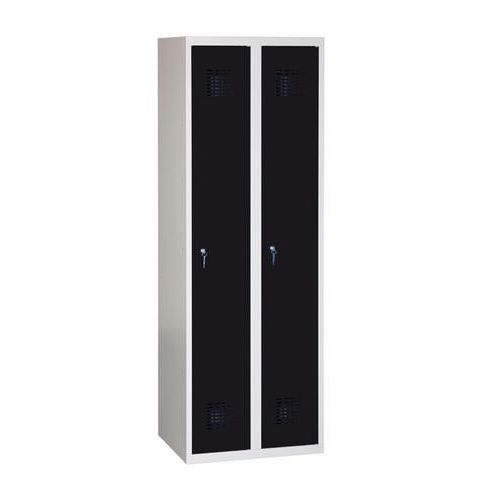 Svařovaná šatní skříň Danny, 2 oddíly, tříbodový zámek, šedá/černá