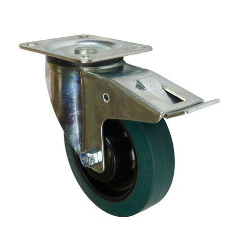 Gumové transportní kolo s přírubou, průměr 160 mm, otočné s brzdou, valivé ložisko