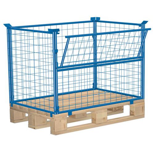 Paletový nástavec se sklopnou stěnou typ 64, pletivový, modrý, 80 x 120 x 80 cm