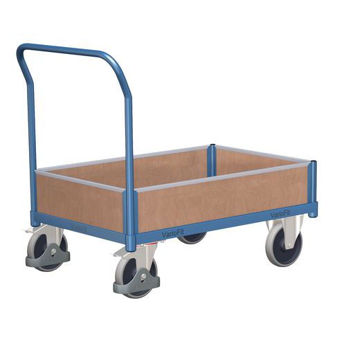 Plošinový vozík s madlem a nízkými plnými bočnicemi, do 400 kg, 97,5 x 97,5 x 50 cm, modrý