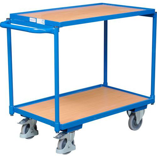 Policový vozík s madlem, do 250 kg, 2 police, 85 x 102,5 x 52,5 cm, modrý