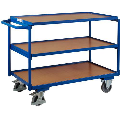 Policový vozík s madlem, do 250 kg, 3 police, 85 x 117,5 x 62,5 cm, modrý