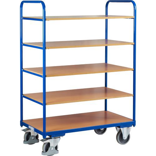 Vysoký policový vozík, do 250 kg, 5 polic, 153 x 106 x 60 cm, modrý