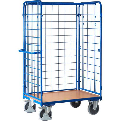 Vysoký policový vozík se 3 mřížovými bočnicemi, do 500 kg, 1 police, 182 x 119 x 72,5 cm, modrý