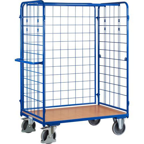 Vysoký policový vozík se 3 mřížovými bočnicemi, do 500 kg, 1 police, 182 x 139 x 82,5 cm, modrý