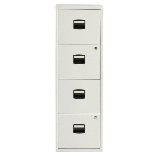 Jednořadá kovová kartotéka A4 Tees, 4 zásuvky, světle šedá