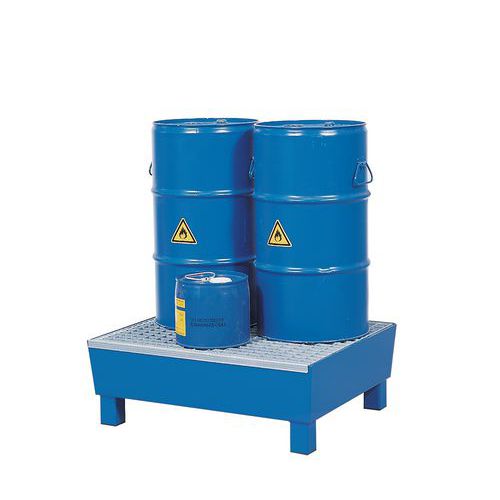 Kovová záchytná vana s roštem, integrované nohy, pro 2 sudy, lakovaná