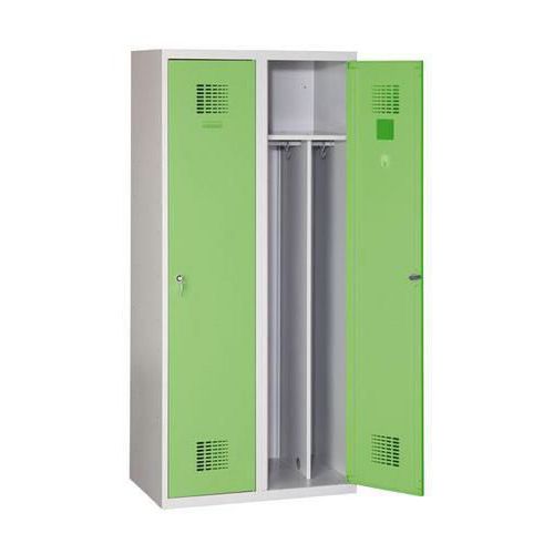Svařovaná šatní skříň Drake odlehčená, 2 oddíly, šedá/zelená
