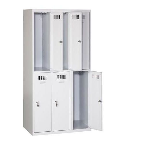 Svařovaná šatní skříň Rafael odlehčená, 6 oddílů, cylindrický zámek, šedá/šedá