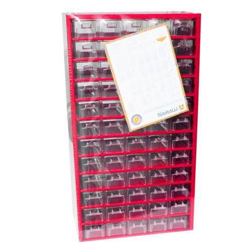 Kovový organizér, 60 zásuvek, červený