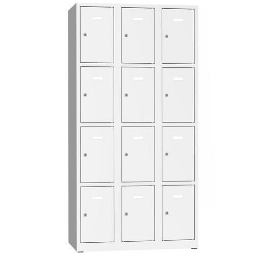 Svařovaná šatní skříň Philip, 12 boxů, cylindrický zámek, šedá/šedá