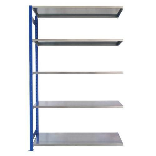 Kovový regál Herkules, přístavbový, 200 x 130 x 40 cm, 550 kg, 5 polic, modrý