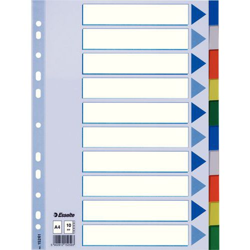 Plastové rozdružovače Esselte Duo, 10 ks, 10 oddílů