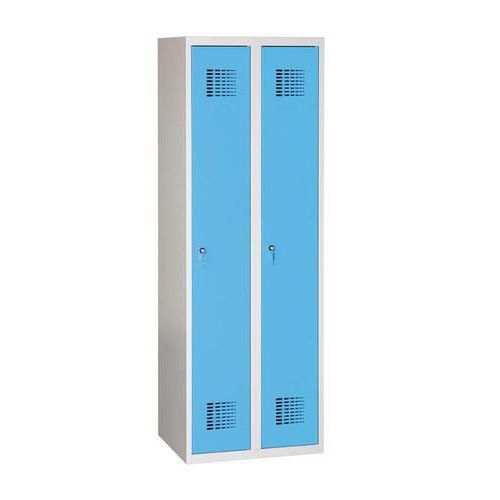 Svařovaná šatní skříň Danny, 2 oddíly, tříbodový zámek, šedá/sv. modrá