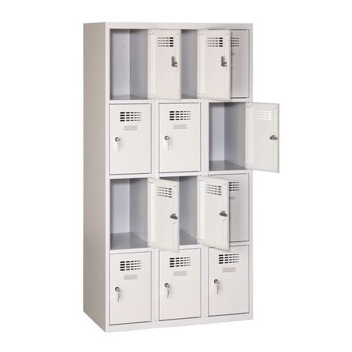 Svařovaná šatní skříň Eric odlehčená, 12 boxů, cylindrický zámek, šedá/šedá