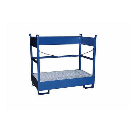 Ocelová záchytná paleta pro převoz sudů s roštem, kapacita 220 l