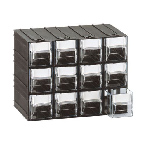 Modulový organizér, 12 zásuvek, černý/transparentní