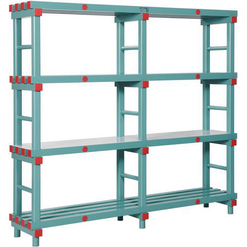 Plastový regál Hermes, základní, 167 x 180 x 40 cm, 1 440 kg, 4 police, zelený
