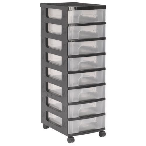 Mobilní stojan s úložnými boxy, 8 boxů, transparentní