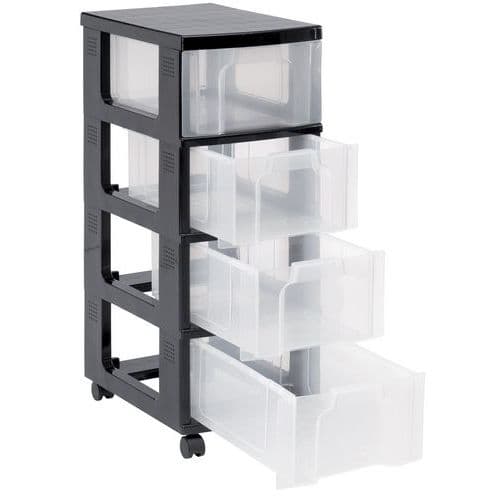 Mobilní stojan s úložnými boxy, 4 boxy, transparentní