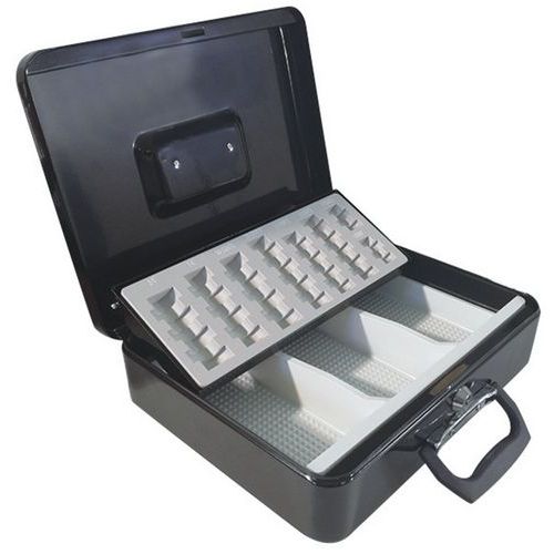 Přenosná pokladna Manutan Expert s EUR mincovníkem, 3 přihrádky, černá