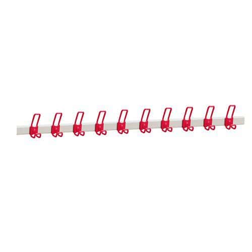 Nástěnný věšák 10 háčků, ocel, délka: 150 cm, červený
