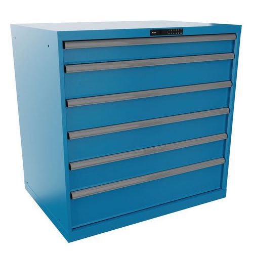 Dílenská zásuvková skříň  LISTA, 6 zásuvek, nosnost 75kg, 1023x725 mm, otevírání kódem