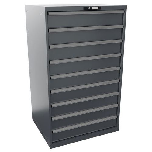 Dílenské zásuvkové skříně LISTA, 9 zásuvek =9x150mm, nosnost zásuvky 200kg, 870x725x1450mm, tmavě šedá