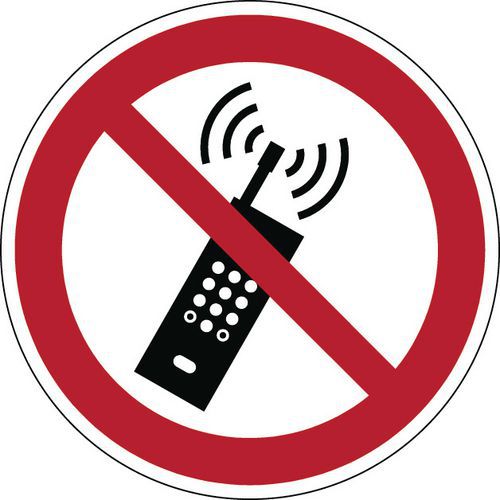 Kulatá zákazová značka – Zákaz používání mobilních telefonů – pevná, pr. 20 cm