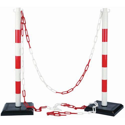 Plastový zahrazovací sloupek s řetězem, 90cm, červené/bílé