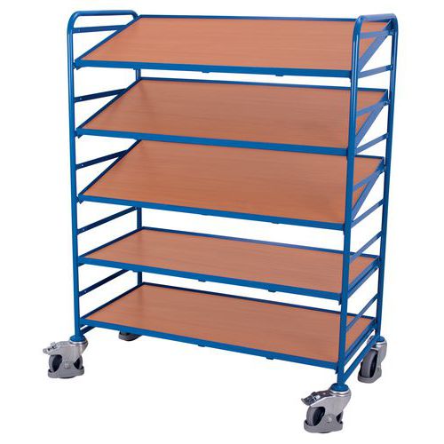 Policový vozík Euro se šikmými policemi, 5 polic, 135 x 66,5 x 170 cm, modrý