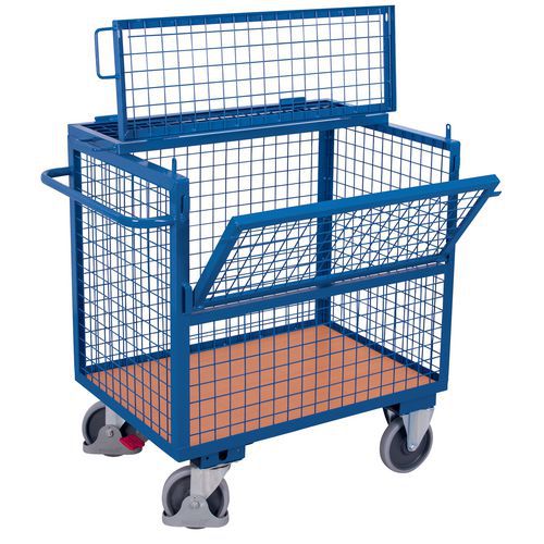 Vozík se 4 mřížovými stěnami a stropem, do 500 kg, 113 x 73 x 115 cm, modrý