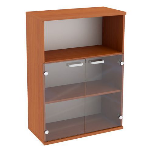 Střední široká skříň Abonent, 113 x 80 x 40 cm, s nikou, dezén třešeň Oxford