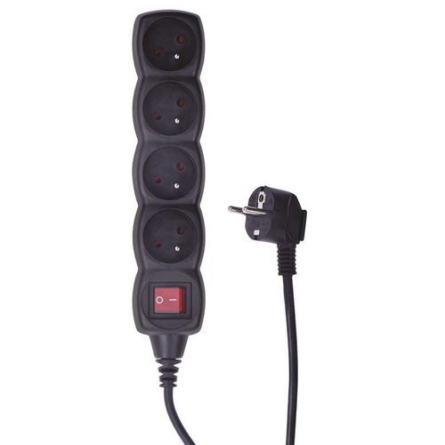 Prodlužovací kabel s vypínačem 4 zásuvky 5m, černý