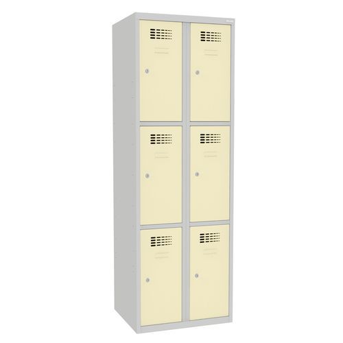 Svařovaná šatní skříň Rob, 6 boxů, cylindrický zámek, šedá/béžová