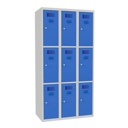 Svařovaná šatní skříň Jeff, 9 boxů, cylindrický zámek, šedá/světle modrá