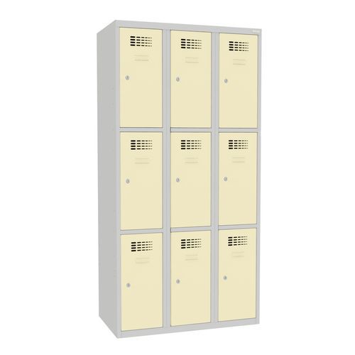 Svařovaná šatní skříň Jeff, 9 boxů, cylindrický zámek, šedá/béžová