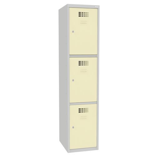 Svařovaná šatní skříň Joe, 3 boxy, cylindrický zámek, šedá/béžová