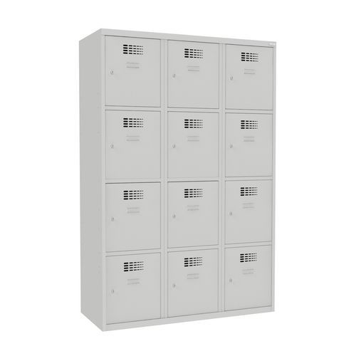 SvSvařovaná šatní skříň West, 12 boxů, cylindrický zámek, šedá/šedá