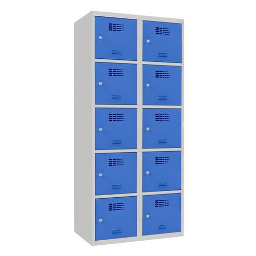 Svařovaná šatní skříň Samuel, 10 boxů, cylindrický zámek šedá/světle modrá