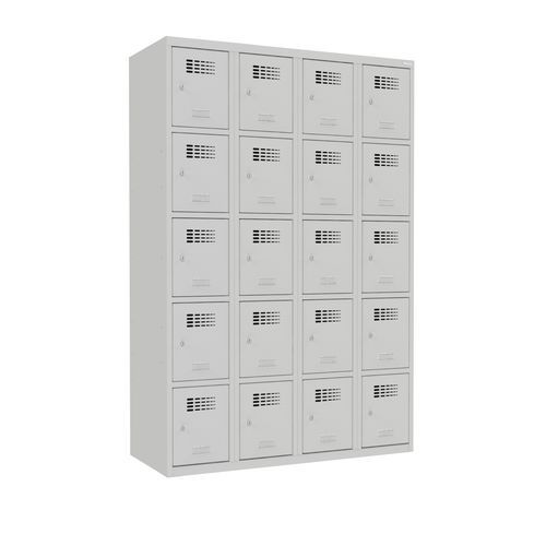 Svařovaná šatní skříň Josh, 20 boxů, cylindrický zámek, šedá/šedá