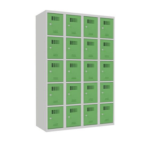 Svařovaná šatní skříň Josh, 20 boxů, cylindrický zámek, šedá/zelená